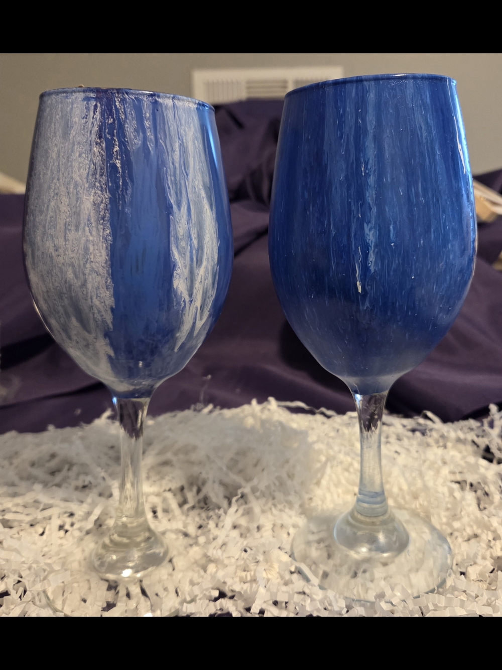Hand-Painted Blue And White Wine Glasses - Pair